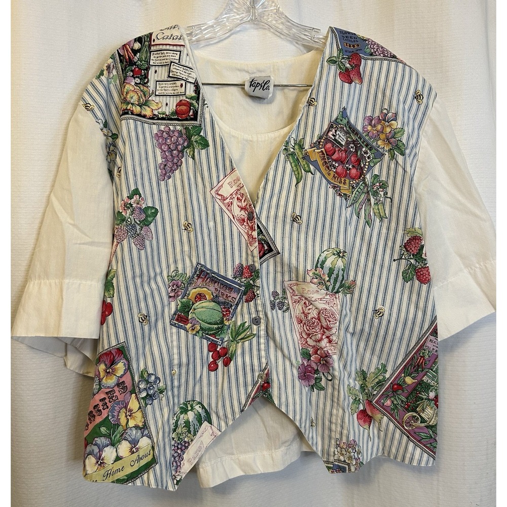 VTG 90s Shirt Vest Combo Womens 2X Grandmacore Cottagecore Floral Stripes
